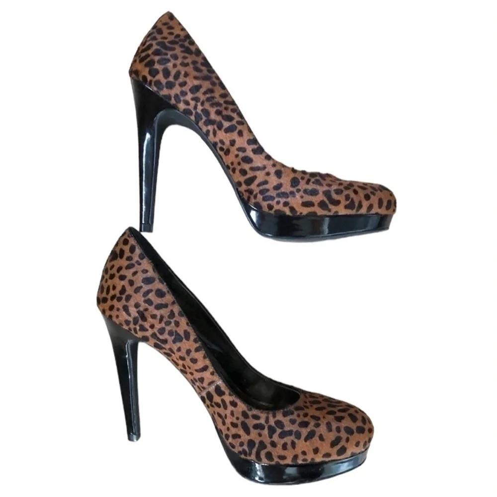 Via Neroli Mthaute Calf Hair Cheetah Leather Pump Heels Size 7